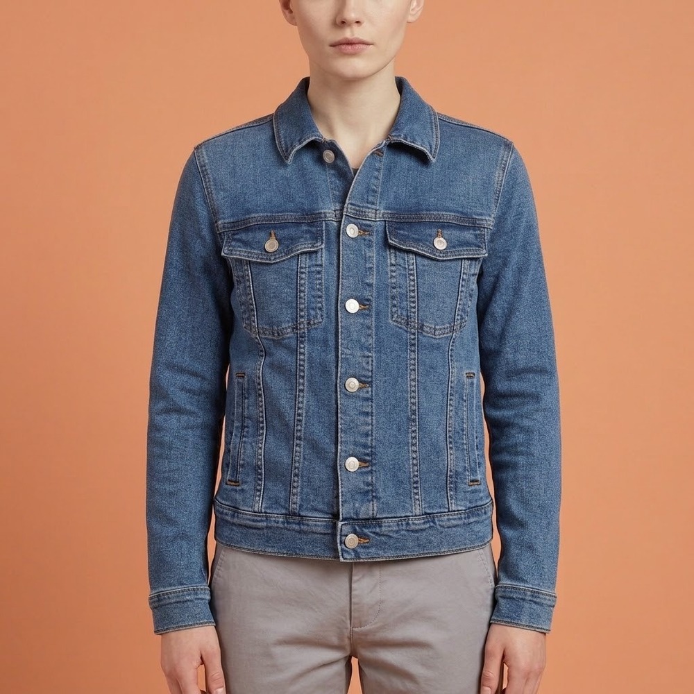 ASOS Design F100078 Denim Trucker Jacket Womens XS Blue Stretch EUC